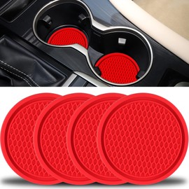 Car Cup Coaster, 4PCS Universal Non-Slip Cup Holders Embedded in Ornaments Coaster, Car Interior Accessories, (Red)