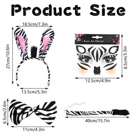 Zebra Ears Headband Tail Bows, Zebra Face Sticker, Zebra Costume Women and Children, Headband Fancy Dress, Jungle Costume Women, Animal Costume Women