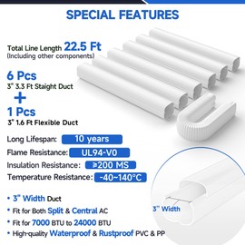 Cestluck 3'' 22.5 Ft Mini Split Line Set Cover, PVC & PP Line Cover Set Universal for Mini Split AC & Central AC
