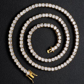 In Stock Hip Hop Women 3mm 4mm 5mm 925 Sterling Silver VVS Moissanite Tennis Chain Fine Jewelry Iced Out Diamond Tennis NecklaceColor: 3mm-Gold, Length: 18inches
