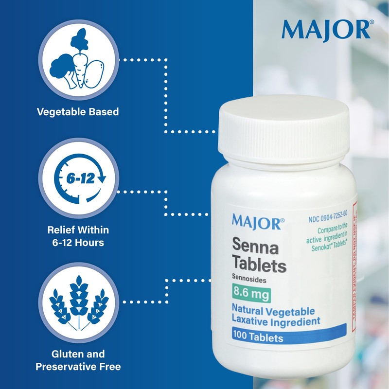 Major Senna 8.6 mg Natural Vegetable Laxative Tablets - Made