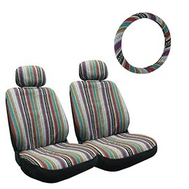 Universal Baja Inca Saddle Mexican Blanket Low Back Seat Cover Set (Front Low Back Seat Covers & Steering Wheel Cover)