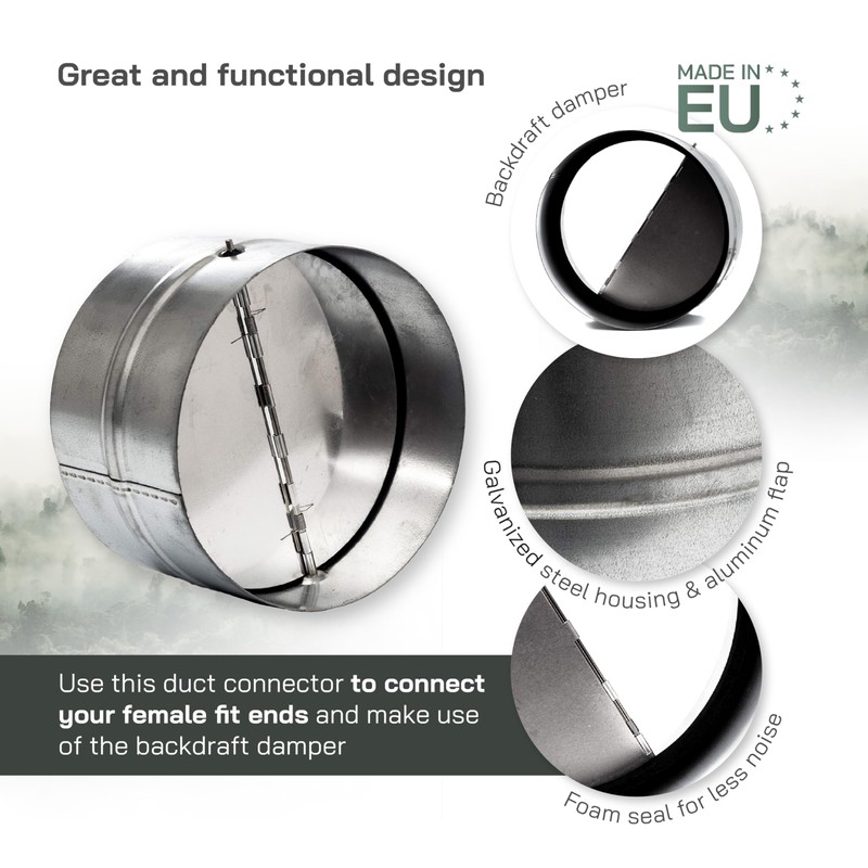 Vent Systems 6" Inch Backdraft Damper – Galvanized Steel Inline