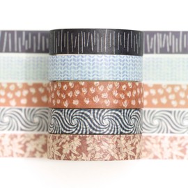 Songdao Washi Tape Set 5 Rolls Texture Art Masking Tape Basic Pattern Decorative Tape for Scrapbooking, Bullet Diary, Planner, Gift Wrapping (1-Earth Summary)