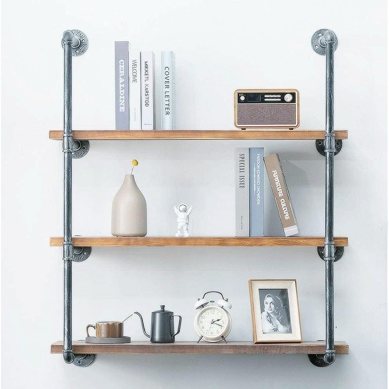 BIXIRAO Industrial Wall Mounted Iron Floating Pipe Wood Shelves/Shelving/Racks/Storage/Bookcases/Brackets, DIY