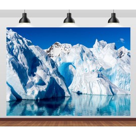 CORFOTO White Iceberg Backdrops Fabric 5x3ft Arctic Glaciers Polar Region Snow Backdrop North Pole Ice Snow Mountain Background for Arctic Party Decorations Winter Christmas Themed Party Banner