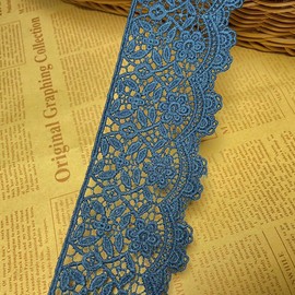 6 cm de ancho con patrón de flores europeas, adornos bordados, para cortina, ropa o accesorios (4 yardas en un paquete) (azul neblina)