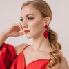 EVER FAITH Red Rhinestone Clip On Earrings, Wedding Party Crystal