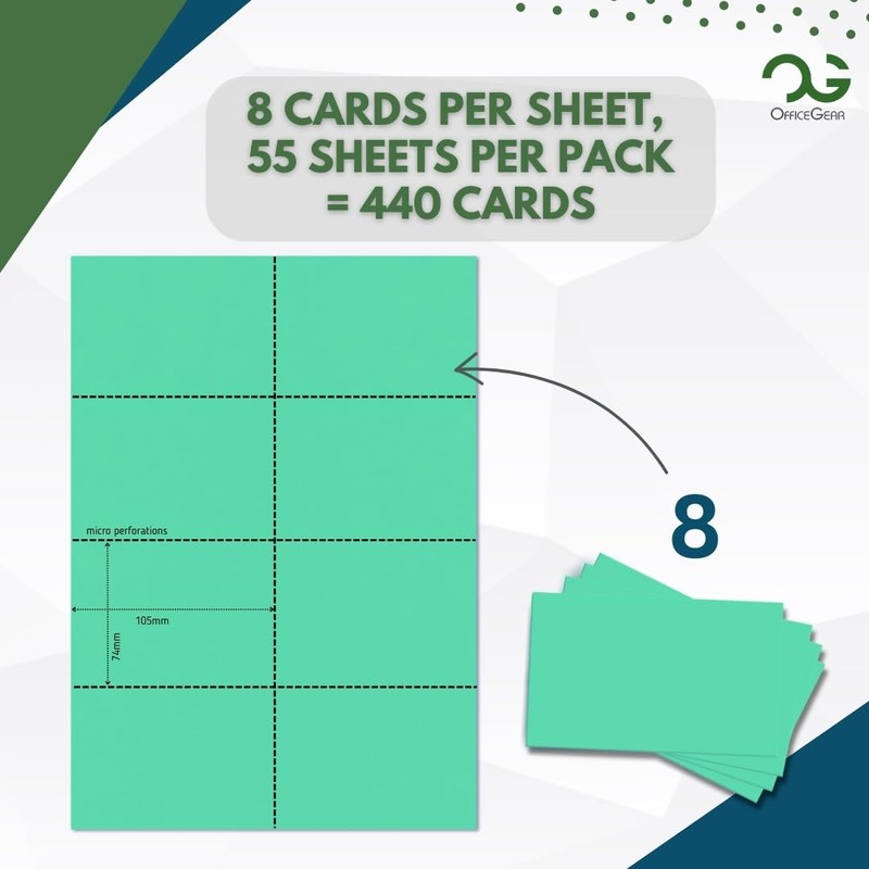 OfficeGear Green A7 Cards 8-up [55 Sheets - 440 Pack]