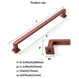 Khtumeware 10 Pack 6-1/4 Inch Hole Center Antique Copper Cabinet Pulls - Vintage Drawer Handles, Solid Hardware, Aged Kitchen Cupboard Handles