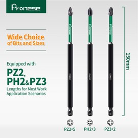 Pronese 10 pcs 150 mm PZ2 & PH2 & PZ3 Magnetic Impact Driver Bits, Long S2 Steel Magnetic Drill Bits