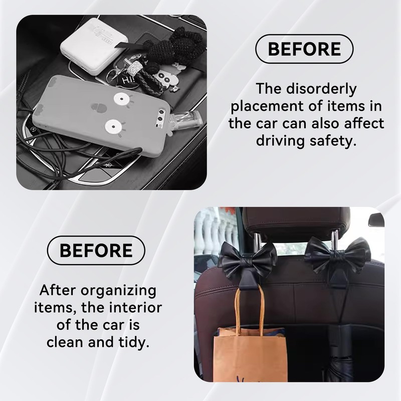 Tioollev 2 PCS Car Seat Headrest Hooks, Cute Bow Shaped