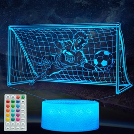 POSSHE Football Gift, 3D Night Light, 16 Colours Changing, Remote Control with Timer, RGB Flashing Mode and Dimmable, Football Lamp for Christmas, Birthday Decoration