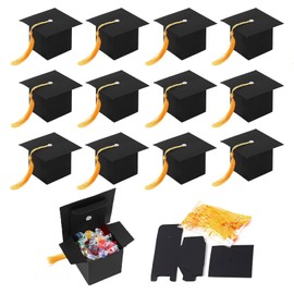 12 Pcs Graduation Caps box, Doctoral Caps Shaped Gift Box, Graduations Cap gift, Graduations Hat Shaped Candy Box, Black Graduation Celebration Candy Boxs for Her Him Inspirational Gifts