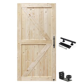 S&Z TOPHAND® 46 in. x 84 in. Barn Door, 20-60in Unfinished British Brace Barn Door/Modern Style/Solid Wood/Sliding Door/Simple Assembly is Required (46 in)