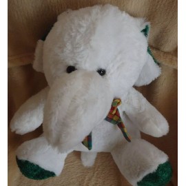 Christmas Elephant .. Stuffed Animal..All White with Green Ears & Feet