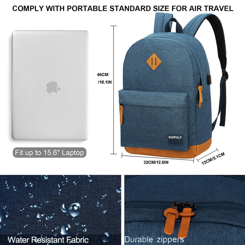 KOPHLY Mochila grande para portátil de viaje, marino, 43 cm