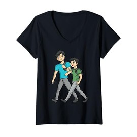 Womens Cartoon Characters Walking Fun Cartoon For Kids V-Neck T-Shirt
