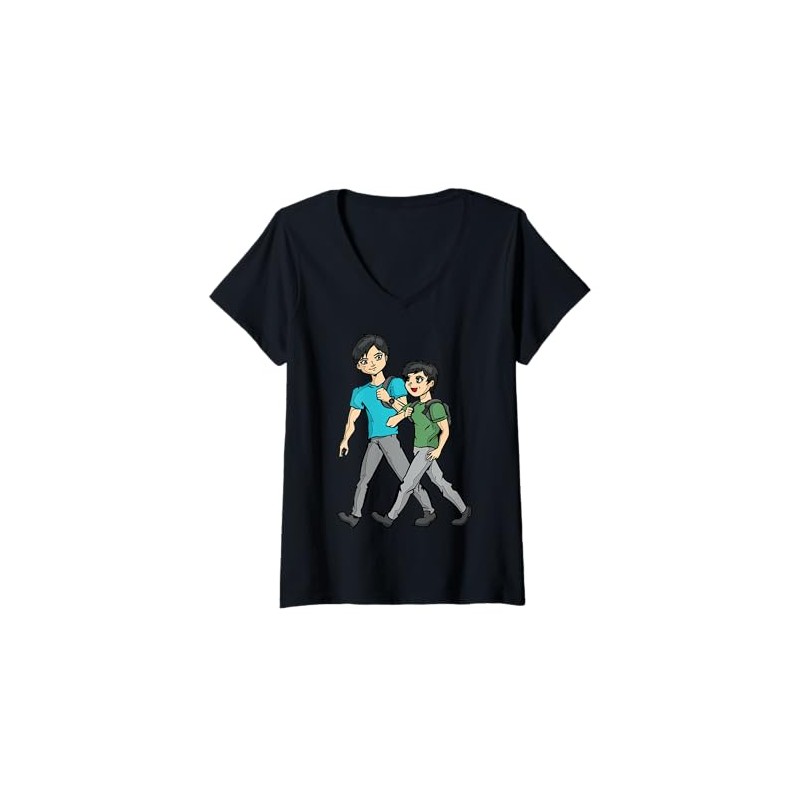 Womens Cartoon Characters Walking Fun Cartoon For Kids V-Neck T-Shirt