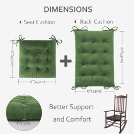 ELFJOY Rocking Chair Cushion Large Rocking Chair Pads with Ties Premium Tufted High Back and Seat Cushion 2 Piece Set Green