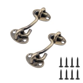 SnowTing 2 Sets 3 Inch Hook and Eye Latch, Solid Stainless Steel Barn Door Latch with Screws, Privacy Cabin Door Gate Hooks for Shed Window Fence Wood Boxes (Antique Bronze Finish)