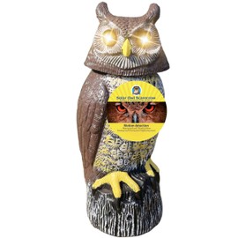 Owlery Solar Owl Guard with Motion Detector, Flashing Eyes, Spinning Head, Realistic Hooting and Silent Mode, Garden Owl, Outdoor Statue, Decoration for Home, Garden, Patio and Fence