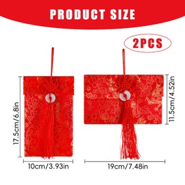 Hopzab 2 Pcs Chinese Silk Red Envelopes, Traditional Lucky Money Pockets for New Year, Wedding, Gift Giving, and Special Occasions, Elegant Satin Fabric, Chinese Elements Design(Jade Button)