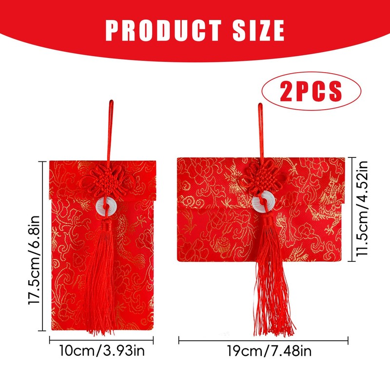 Hopzab 2 Pcs Chinese Silk Red Envelopes, Traditional Lucky Money