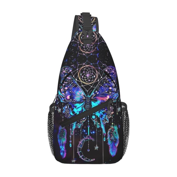Dream Catcher With Butterfly Sling Backpack Chest Bag Crossbody Shoulder