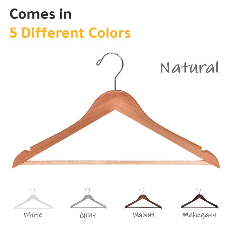 Quality Wooden Hangers - Slightly Curved Hanger Set - Solid