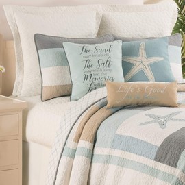 C&F Home Driftwood Shores King 3 Piece Quilt Set Summer Beach Bedding Ocean Themed Coastal Reversible Machine Washable Lightweight Pieced and Embroidered Bedspread Coverlet Comforter King 3 Piece Set