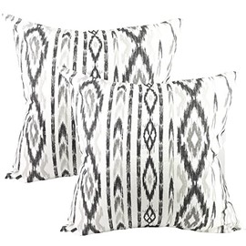 TRESMESTRES Cushion Covers for Garden Sofa, Terrace and Living Room and Decorative Bed Cushion Covers Mediterranean Ikat Cushion Cover 40x40 cm Set of 2, Black
