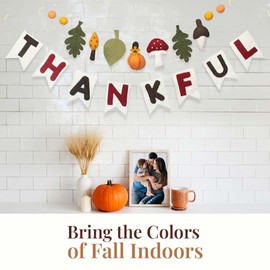 Folkulture Fall Garland for Fall Decor, Fall Leaves Garland in Fall Decorations, 6 Ft Fall Garland for Mantle, Garlands for Decoration for Fall Room Decor, Fall Felt Garland, Thanksgiving Decorations