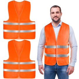 AYBUY AYBUY Warnwesten Auto, 2 Stck Orange Sicherheitsweste, Reflektierende Warnwesten, fr Erwachsene und Kinder 360 Reflektierend mit Reflektorstreifen, fr Nacht, Bauarbeiter, Autofahrern Fahrern