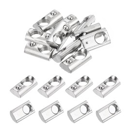 sourcing map 50Pcs M6 T Spring Nut Fastener Carbon Steel Nickel Plated Half Round Roll in Spring T Slot Nuts for T-Slot Aluminum Profile 3D Printer, CNC Router 2020 Series