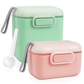 Aolso Milchpulver Portionierer, 2Pcs Baby Milchpulver Container, Milch Pulver Spender, Milchpulver Dose Baby, Milchpulver Aufbewahrung Tragbarer Luftdichter,Säuglingsnahrung Kasten (Grün-Rosa)