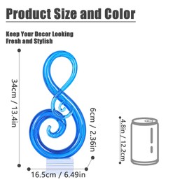 XMGZQ Murano Glass Sculptures and Statues,Glass Music Note Statues, Hand-Blown Blue Glass Decor Art Modern Decorations for Coffee Tables,Offices,Room Decorations and Accessories Gift