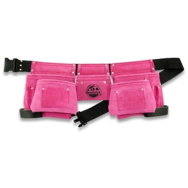 Graintex DS1118 8 Pocket Pink Tool Belt in Suede Leather with 2” Webbing Belt, 2 Leather Hammer Holders Loops
