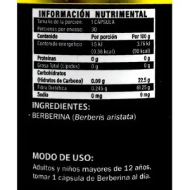 Berberina Vitesa 500mg 30 Cápsulas Suplemento Nutricional Orgánico                                                                                    