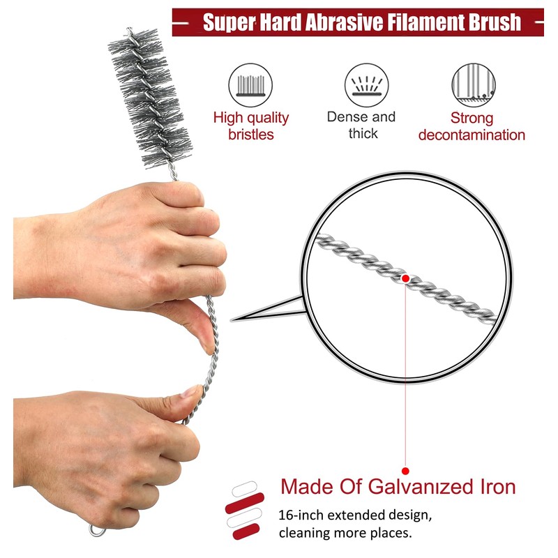 16 Inch Extra Long Pipe Cleaning Brush Set Abrasive Filament,