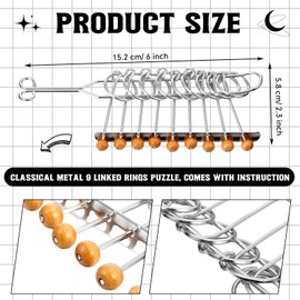 Yilloog Metal Brain Teaser Puzzles Set of 36 with Pouch, Steel IQ Games Physics Mind Metal Puzzles for Adults Basket Stocking Stuffers for Boys Girls Adults Challenge Gifts(9 Linked Rings)