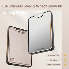 SOLCHRYHOM Cutting Boards for Kitchen, Cutting Board Double Sided Food Grade, 304 Stainless Steel & Wheat Straw PP, Dishwasher Safe Easy to Clean Large Size 15.2”×10.5”