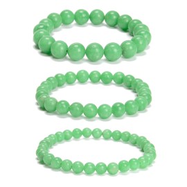 Unbranded Green Jadeite Jade Smooth Round Beads Bracelet 6mm 8mm 10mm 7.5''Length 3PCS/Set - 8mm