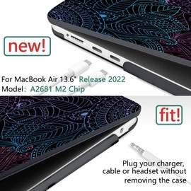 DONGKE for Newest 13.6 Inch MaBook Air M2 Case 2022 A2681, 4 in 1 Bundle Frosted Matte Plastic Hard Shell Cover & Sleeve Bag & Keyboard Cover for M2 2022 MacBook Air 13 Inch, Colorful Mandala