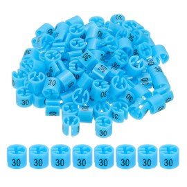 PATIKIL 100 Pcs Clothes Hanger Markers Number 30 Tags Fit 3mm Rod Garment Size Tag Hanger Clips Round Color Coding Label for Clothing Hangers, Blue