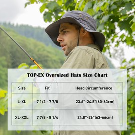 TOP-EX Mens Sun Hats Fishing Bucket Boonie Beach Golf Hiking Summer UV Protection Outdoors Wide Brim Large XL XXL Dark Grey