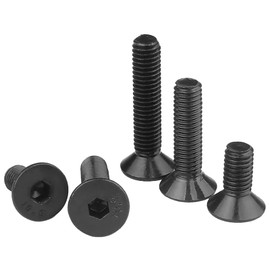 HanTof 125PCS Grade 10.9 Alloy Steel Flat Head Hex Socket Cap Screws Bolts, M4 x 8/12/16/20/30mm Allen Head Hex Drive Machine Screws Set with Hex Key, Black Oxide Finish, Fully Threaded Pitch : 0.7 mm