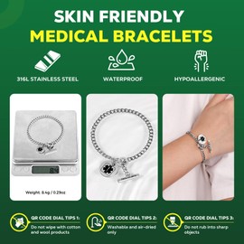 Upgraded QR Code Medical ID Bracelets for Women Medical Alert Bracelet - Sterling Silver 7'' Cuban Chain Link - More Space Save & Change Emergency Med Info