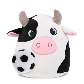 DolliBu Snug-Mooshies Cow Stuffed Animal with Soccer Ball Plush - Soft and Huggable Cow, Adorable Playtime Plush Toy, Cute Farm Life Gift, Super Soft Stuffed Doll Animal Toy for Kids, Adults - 10 Inch