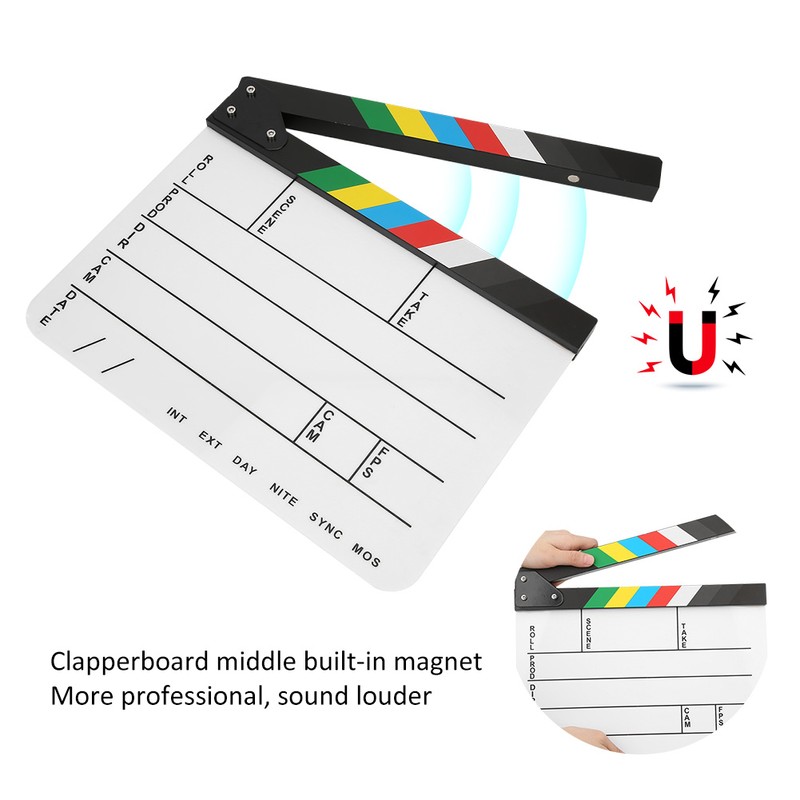 30x25CM Acrylic Movie Clapperboard Professional Director Action Clap Film Photography